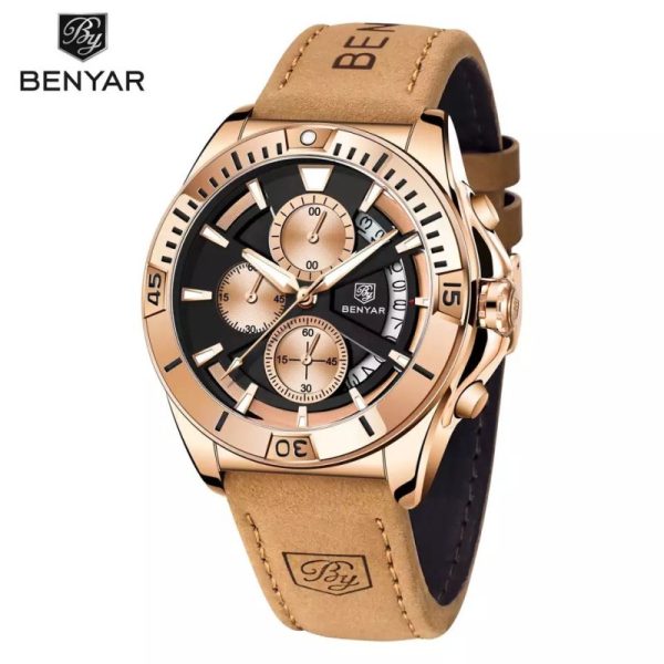 benyar-by-5180-bronze-noir-montre-de-sport-a-quartz-pour-hommes-chronographe-en-cuir-veritable.jpeg BENYAR - M180G1